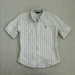 Ralph Lauren 100% Cotton Blue and White Striped Short Sleeve Blouse Size 4